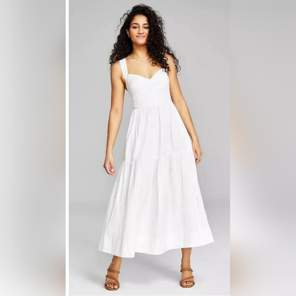 White Ruched Sweetheart Maxi Dress